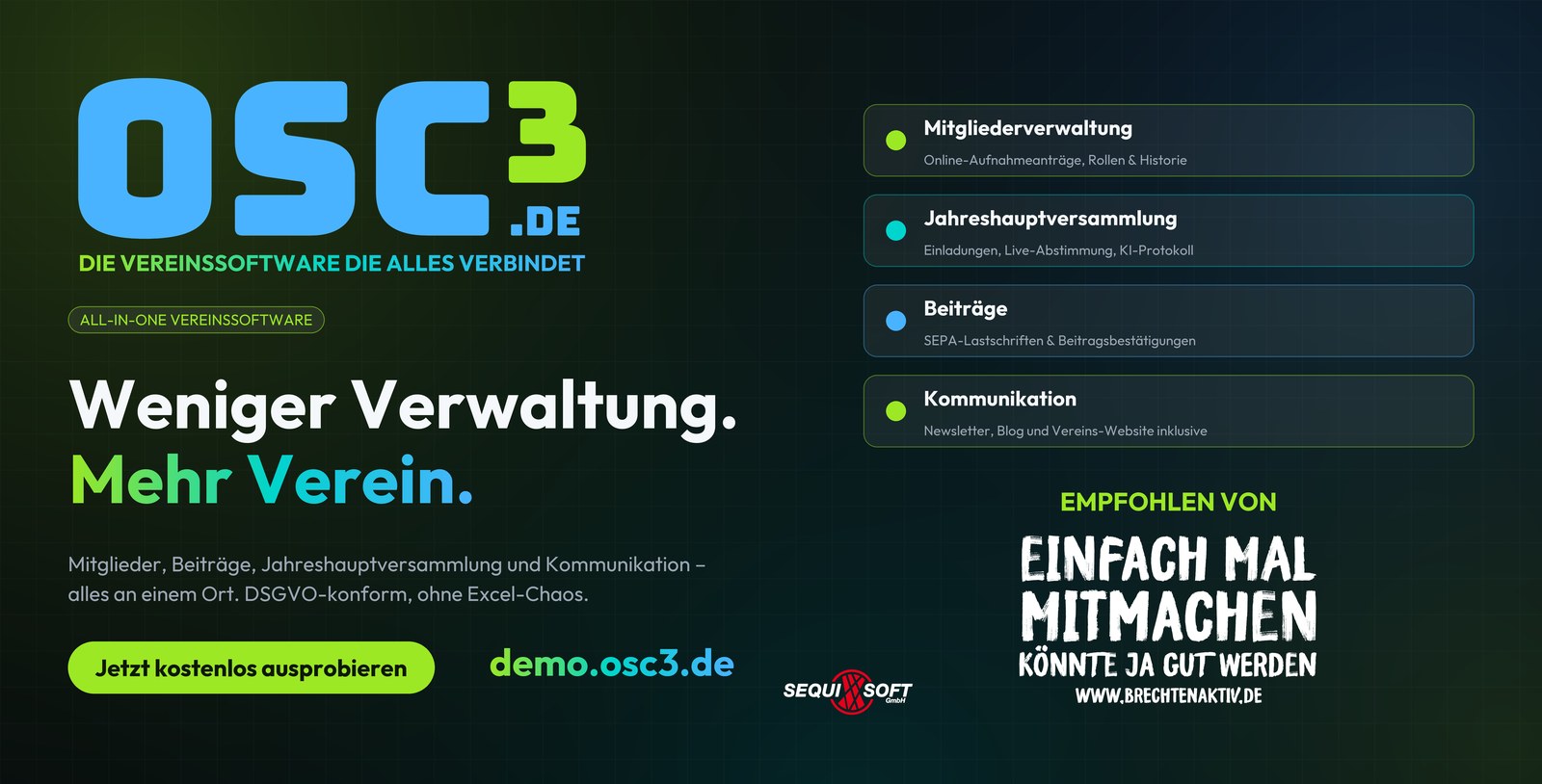 Vorschau des OSC3 Bauzaunbanners mit Empfehlung von Brechten Aktiv e.V.